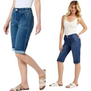 Democracy Luxe Touch Ab Solutions High Rise Blue Denim Shorts Size 8